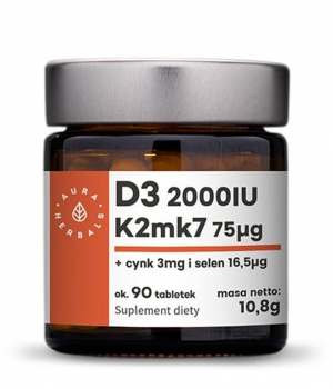 Witamina D3+K2mk7+cynk+selen 90tab. Aura Herbals