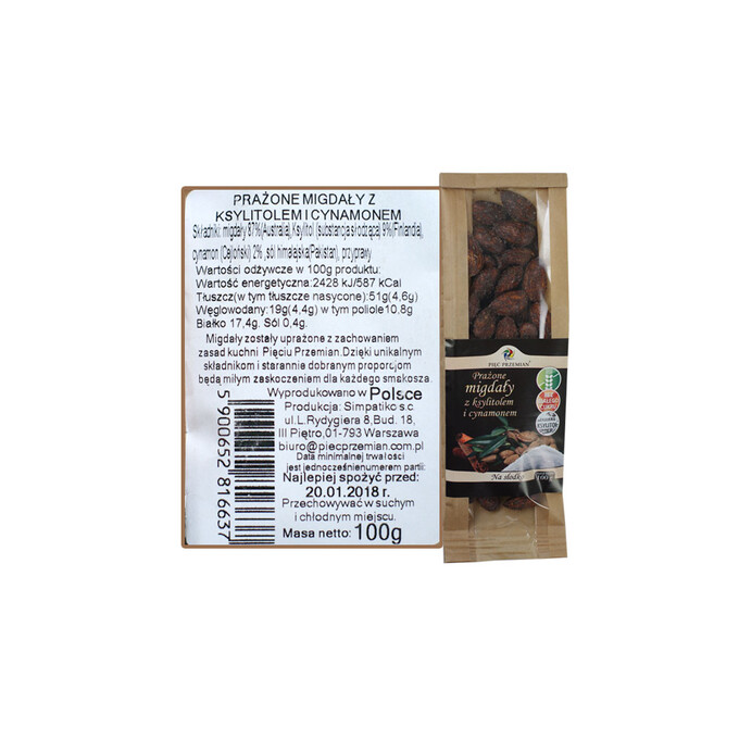 Prażone migdały z cynamonem i ksylitolem 100g
