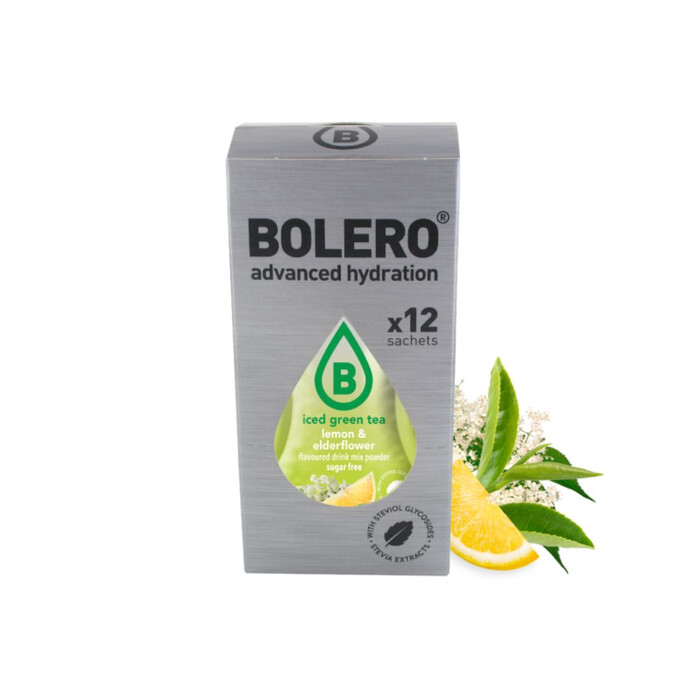 Napój w proszku box Bolero zielona herbata mrożona o smaku cytryny i kwiatu czarnego bzu 3g x 12szt