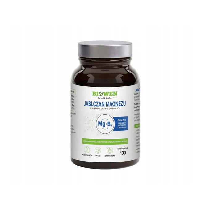 Jabłczan magnezu 835mg z witaminą B6 100 kapsułek