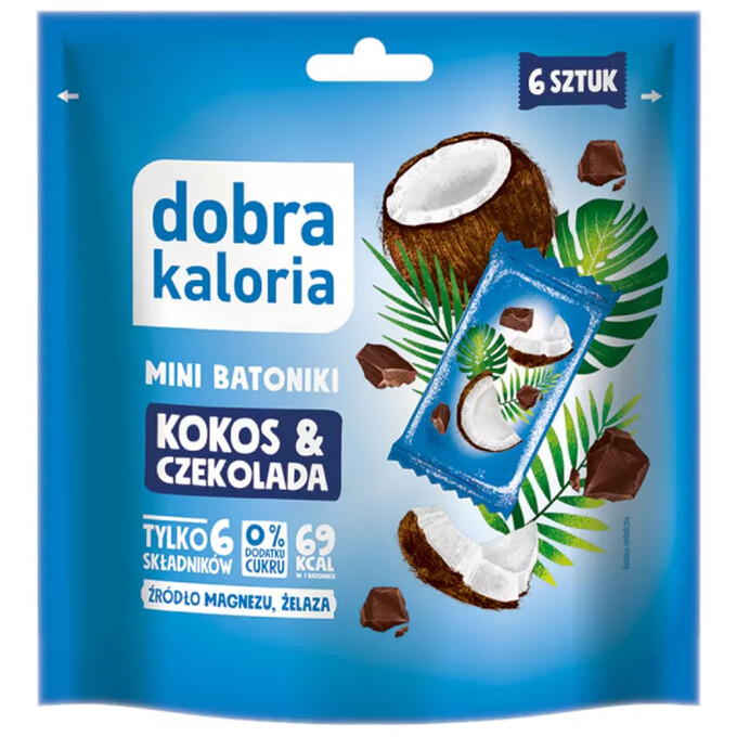 Mini batoniki kokos &amp; czekolada bez dodatku cukru 102 g