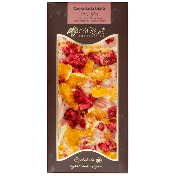 Czekolada biała 25,9% z czek. różową Ruby i malinami 80g