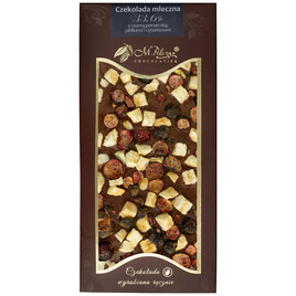 Czekolada mleczna 33,6% z czarną porzeczką, jabłkami i cynam