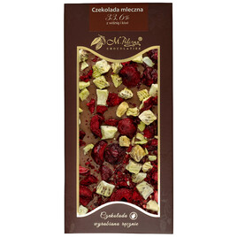 Czekolada mleczna 33,6% z wiśnią i kiwi 80g