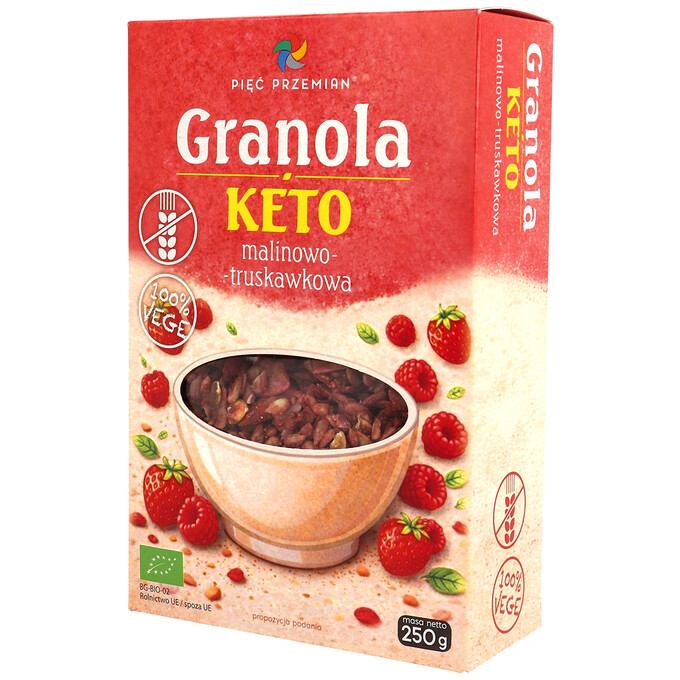 Granola KETO malinowo-truskawkowa bezglutenowa BIO 250 g