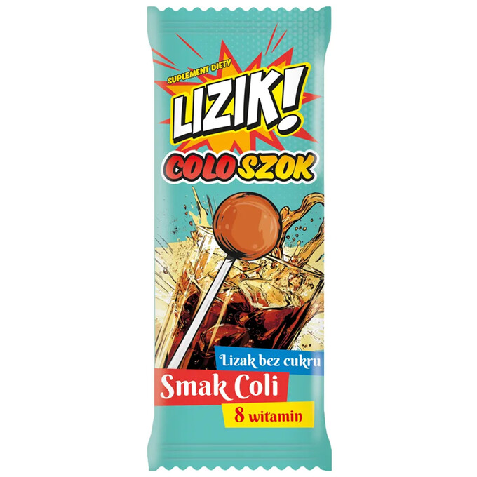 LIZIK! COLOSZOK Lizak Bez Cukru o Smaku Coca-Coli 30szt
