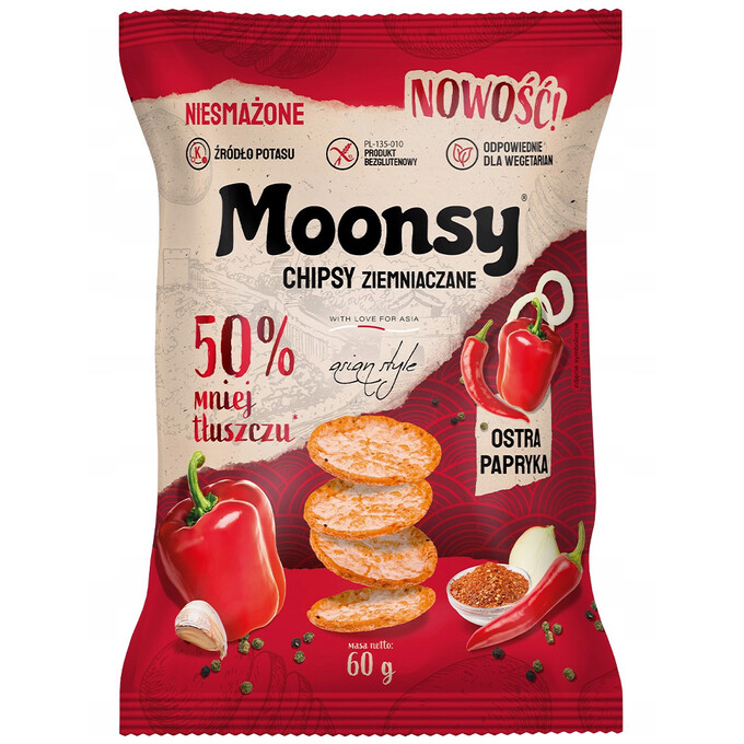 Moonsy Chipsy ziemniaczane ostra papryka 60g