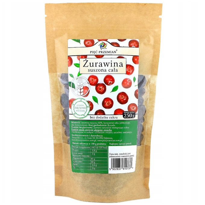 Żurawina suszona z sokiem jabłkowym cała 250 g