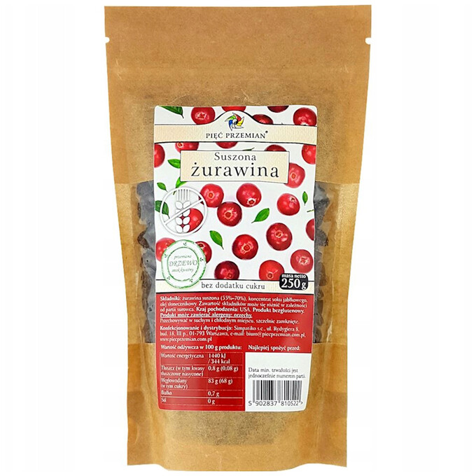 Żurawina suszona z sokiem jabłkowym cięta 250 g