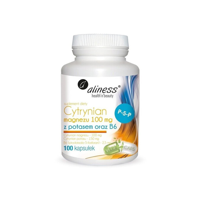 Cytrynian magnezu + potas + B6 100 kapsułek Aliness