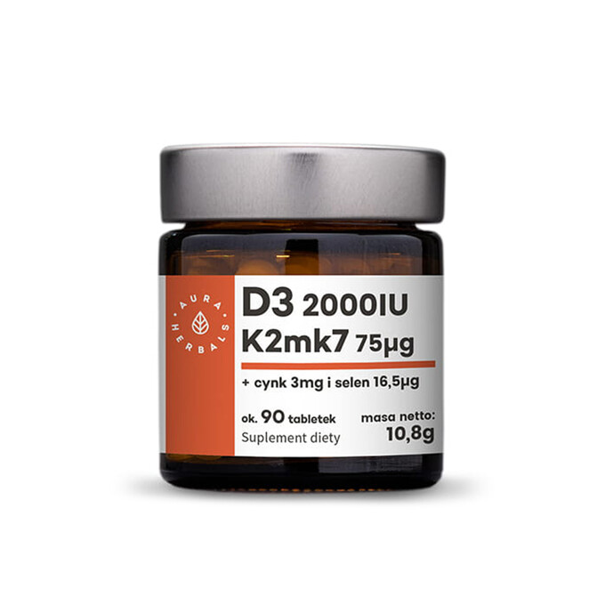 Witamina D3+K2mk7+cynk+selen 90tab. Aura Herbals