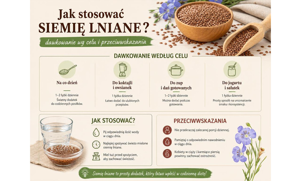 Jak stosować siemię lniane - dawkowanie wg celu i przeciwwskazania