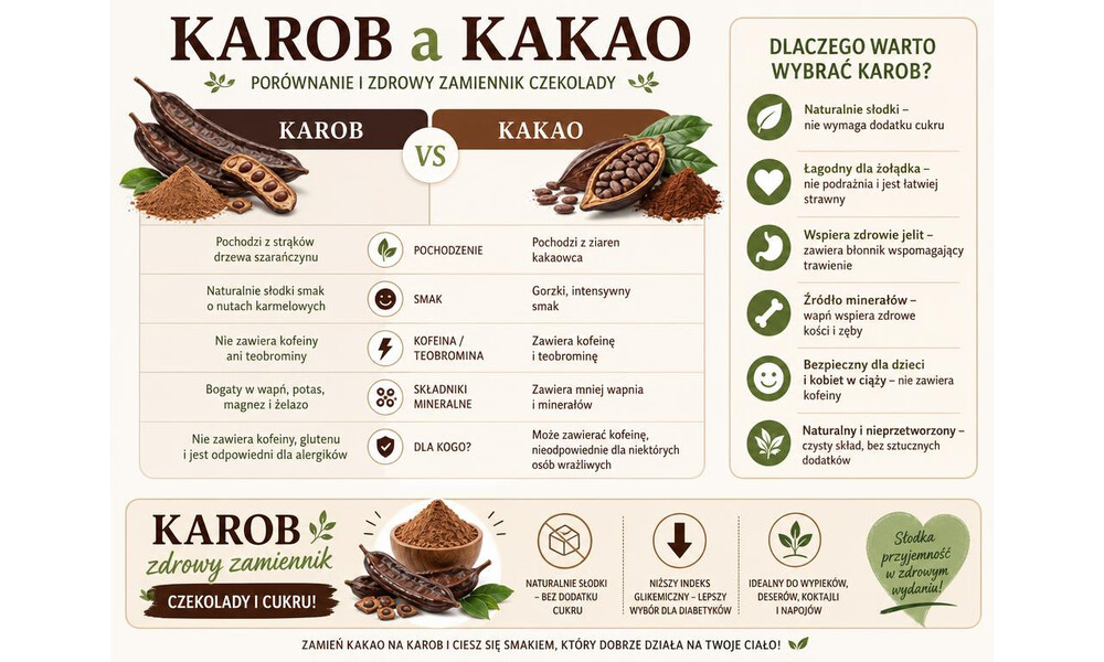 Karob a kakao - porównanie i zdrowy zamiennik czekolady